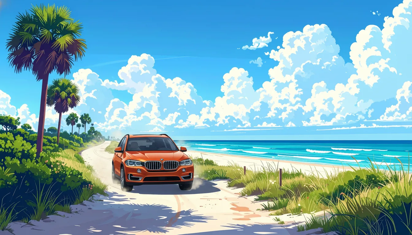 add-orange-bmw-x5-driving-towards-viewer-on-road BMW Mechanic Near Wellington Florida